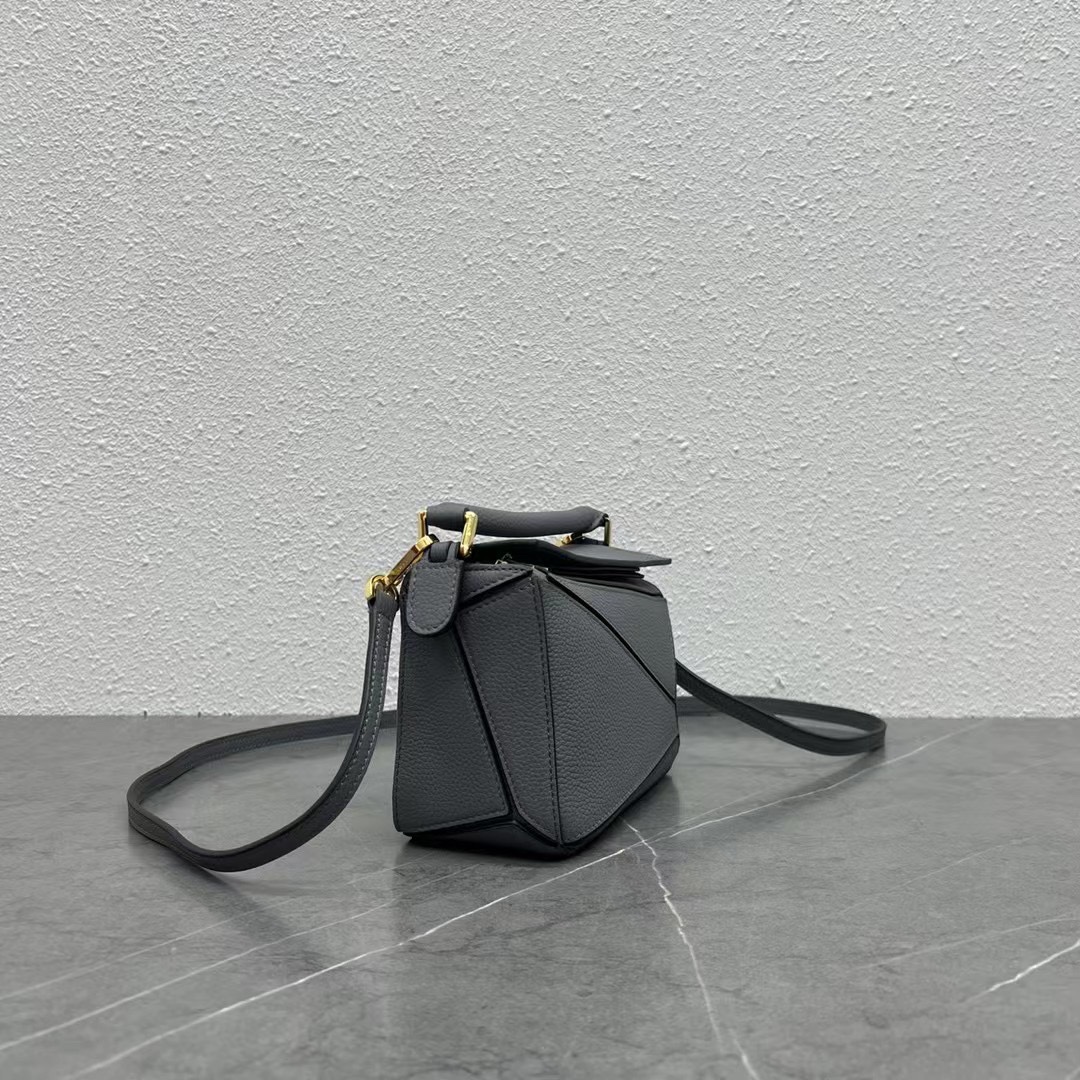 Loewe Mini Puzzle Bag in Soft Grained Calfskin Dark Grey